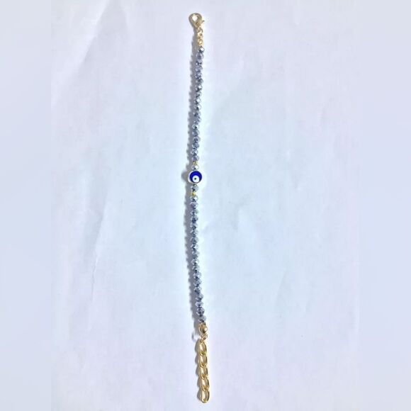 🧿 White Evil Eye Bracelet Gold Rhinestones Crystals NEW From Turkey - Picture 2 of 2